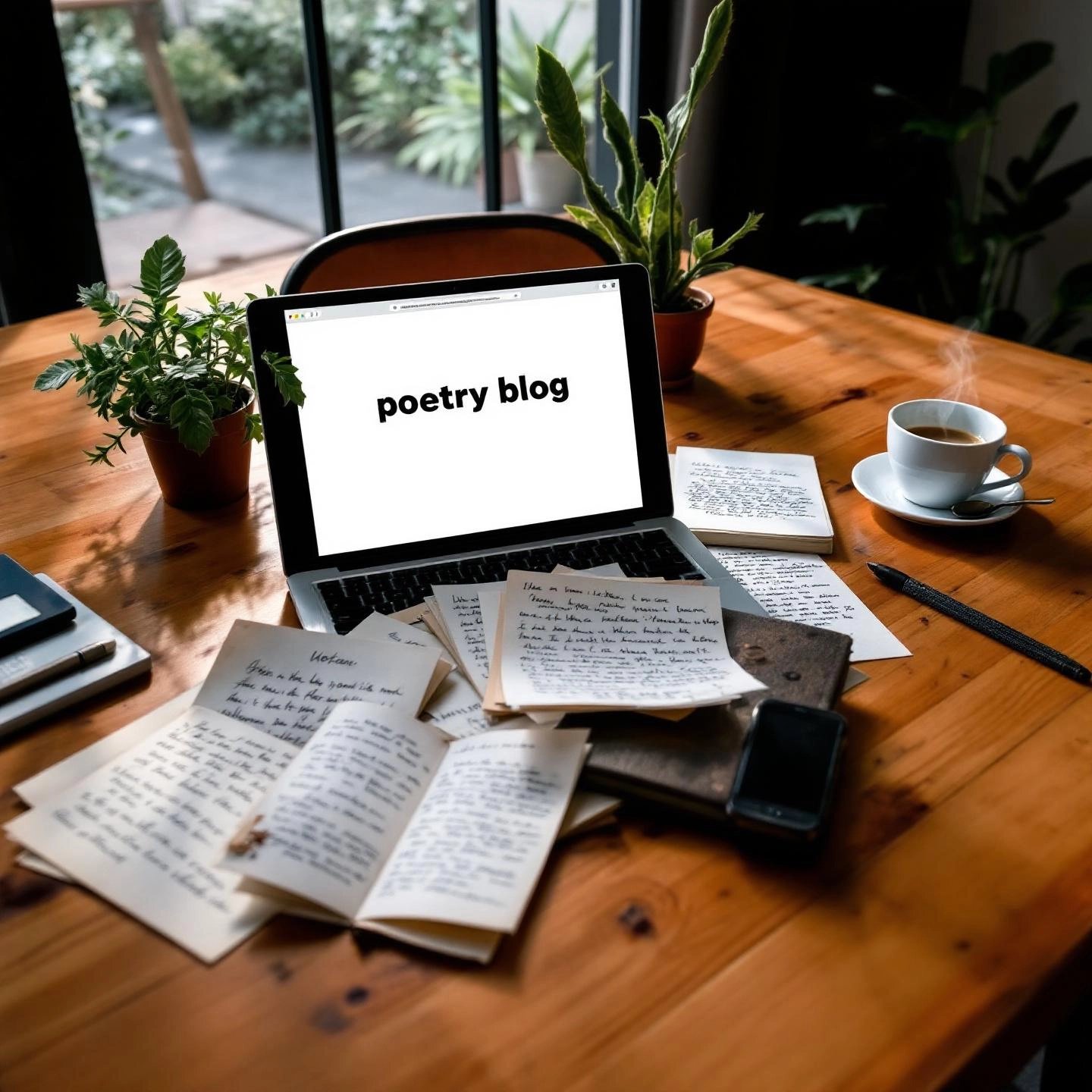 a cozy workspace setup for starting a poetry blog