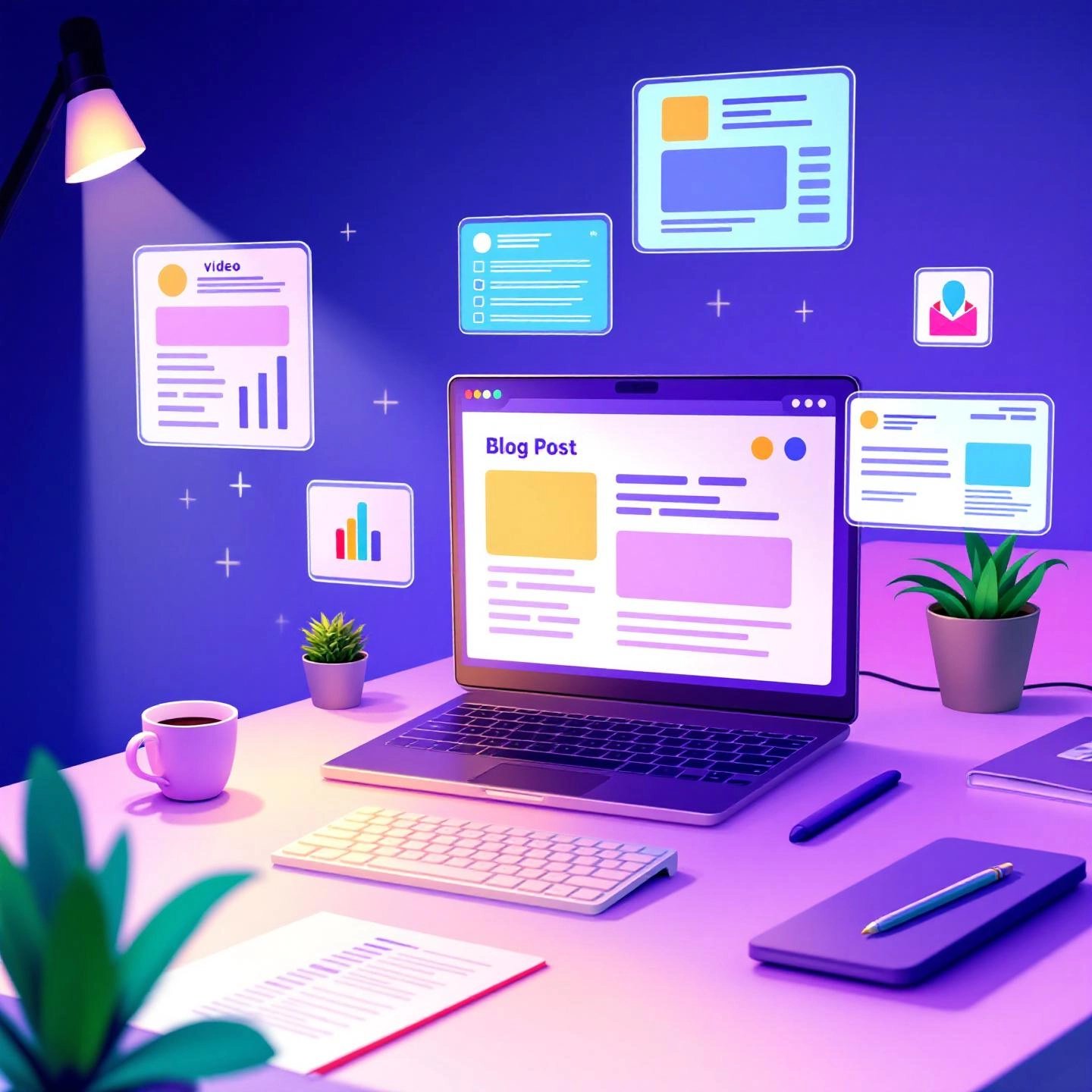 illustration of repurposing a blog post into multiple content formats for greater reach