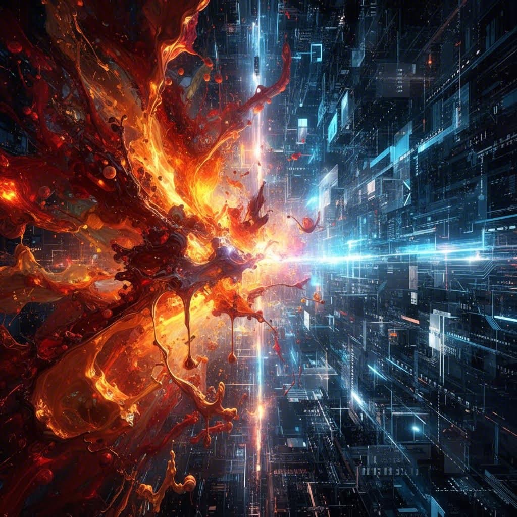 Conceptual art depicting the fusion of human creativity and artificial intelligence in writing