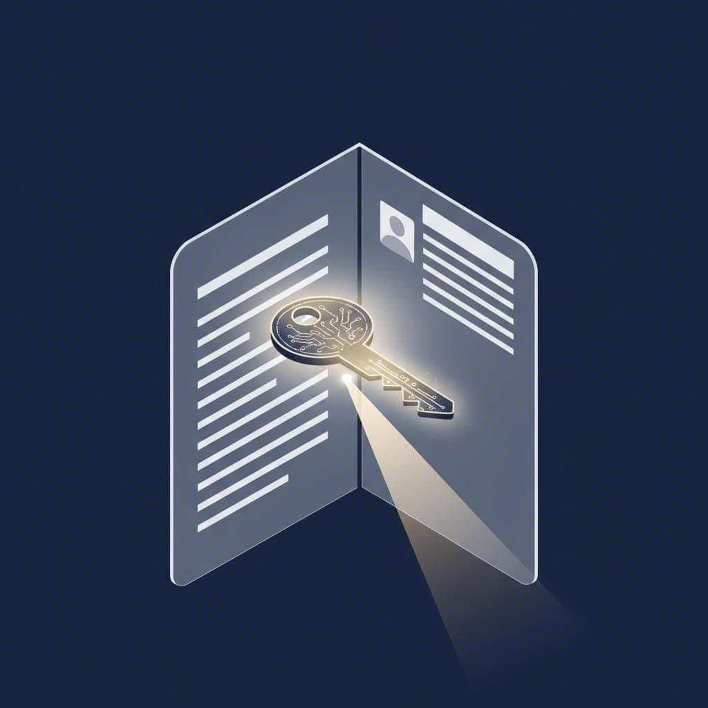Conceptual art of an AI key unlocking a cover letter to reveal job opportunities
