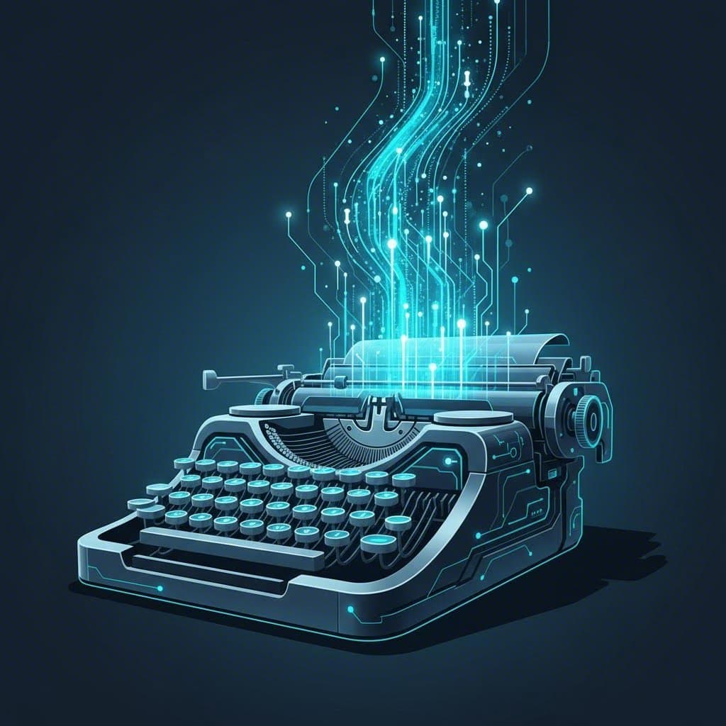 Conceptual art showing the fusion of traditional journalism and modern artificial intelligence