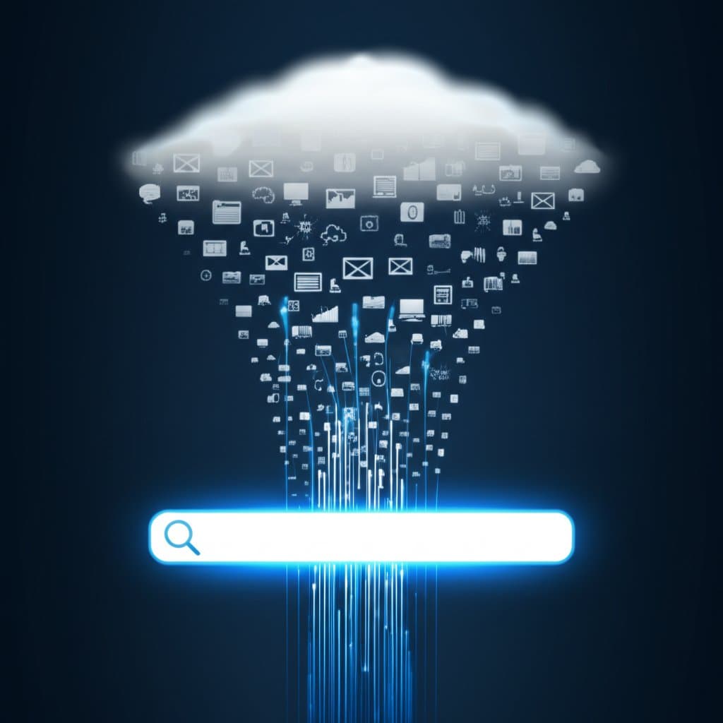 conceptual diagram of how a website search engine processes and organizes information